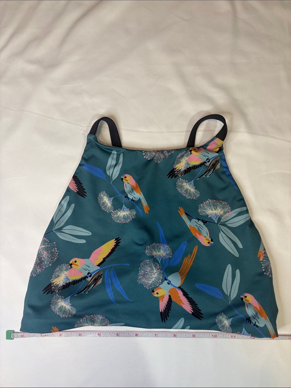Birds of a Feather Teal Parrot Print Patagonia Nanogrip Nireta Top Gym or Swim